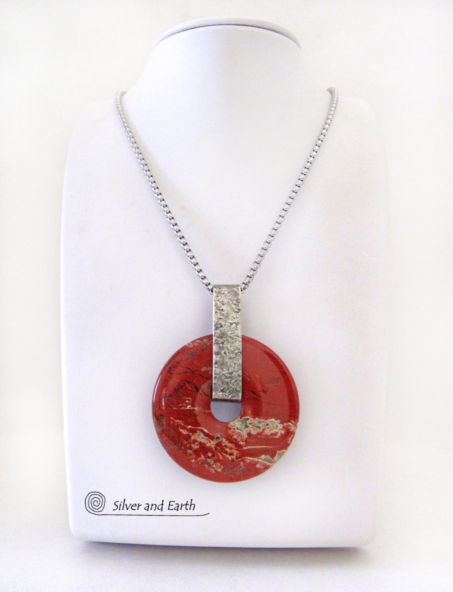 Silver Red Gemstone Pendant Necklace P14001 outlet